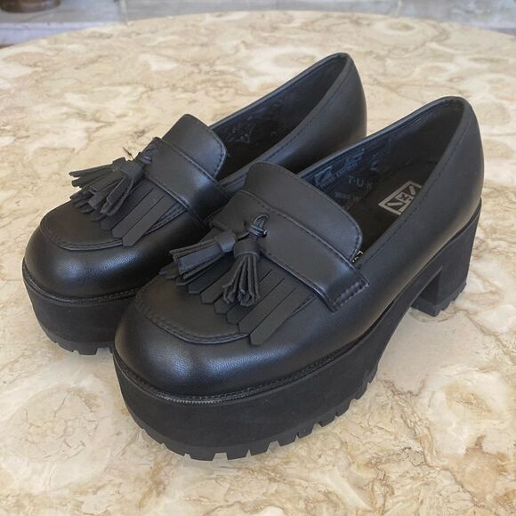 T.U.K. Black TUKskin™ Fringe Loafer Platform - Picture 4 of 12